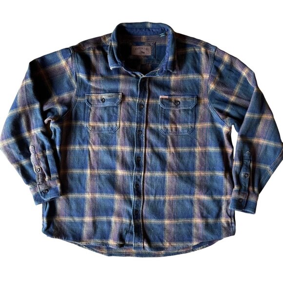 Orvis Flannel Shirt Mens XXL Blue Plaid Thick Heavy Shacket Gorpcore Ranch Field - Picture 1 of 8